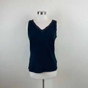 Croft & Barrow Solid Black Sequin Lace Top Women Size Medium